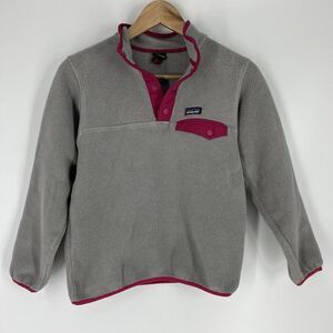 Patagonia Synchilla Snap T Fleece Pullover Jacket Size Large 12 Girls Gray Pink